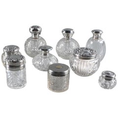 Antique Sterling Crystal 9 Perfume Bottles-Featuring Rare Wm. Devenport, 1905