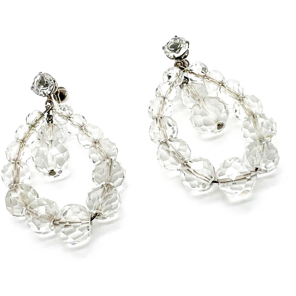 Créoles anciennes en argent sterling et cristal taillé des années 1910 Bon état - En vente à Wilmslow, GB