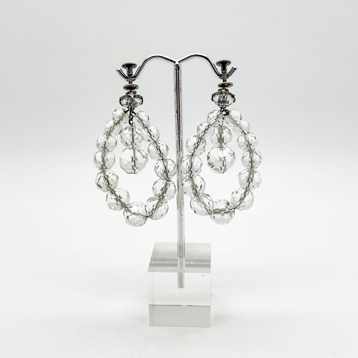 Créoles anciennes en argent sterling et cristal taillé des années 1910 en vente 1