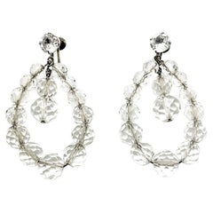 Antichi orecchini a cerchio in argento e cristallo tagliato del 1910