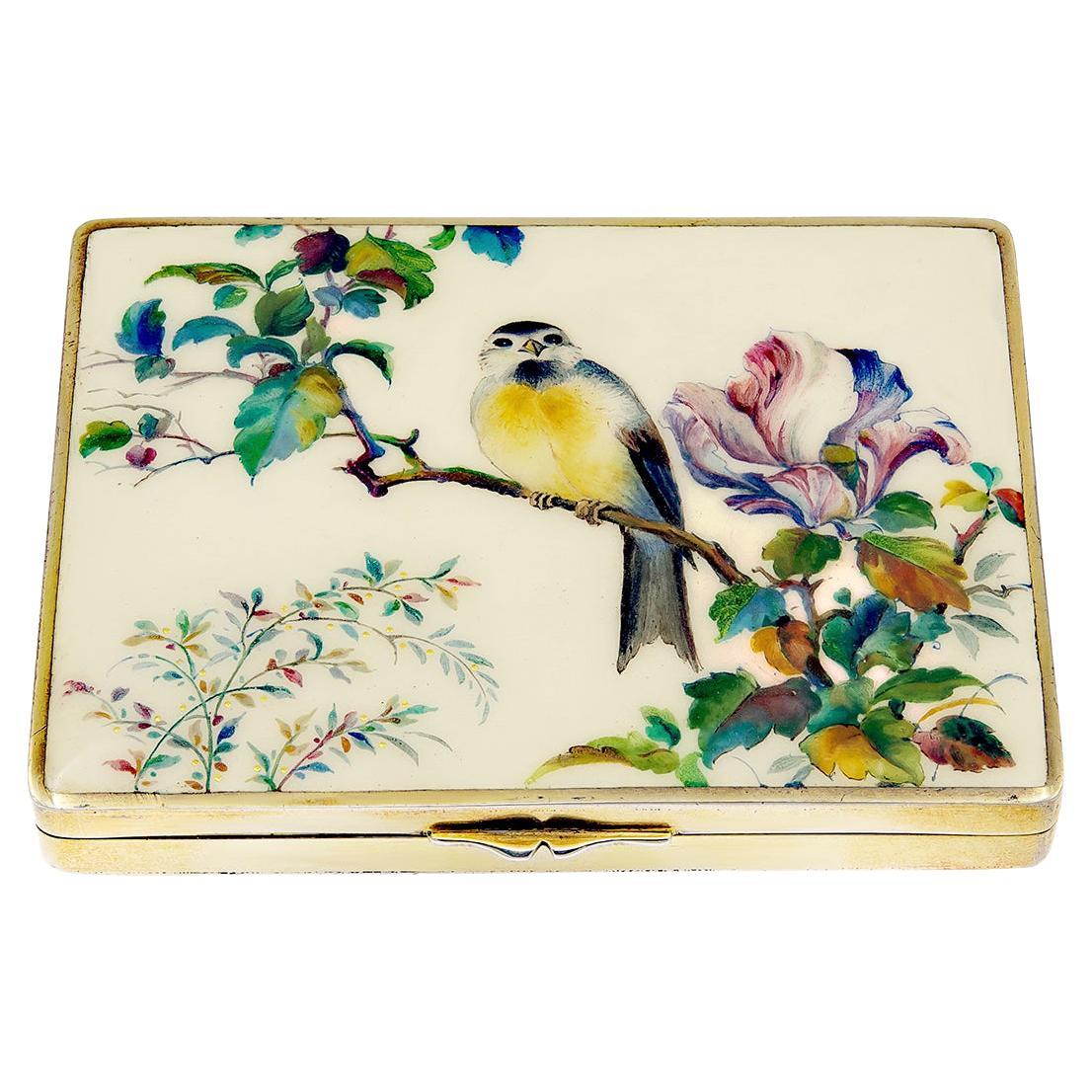 Antique Sterling & Enamel Bird Case