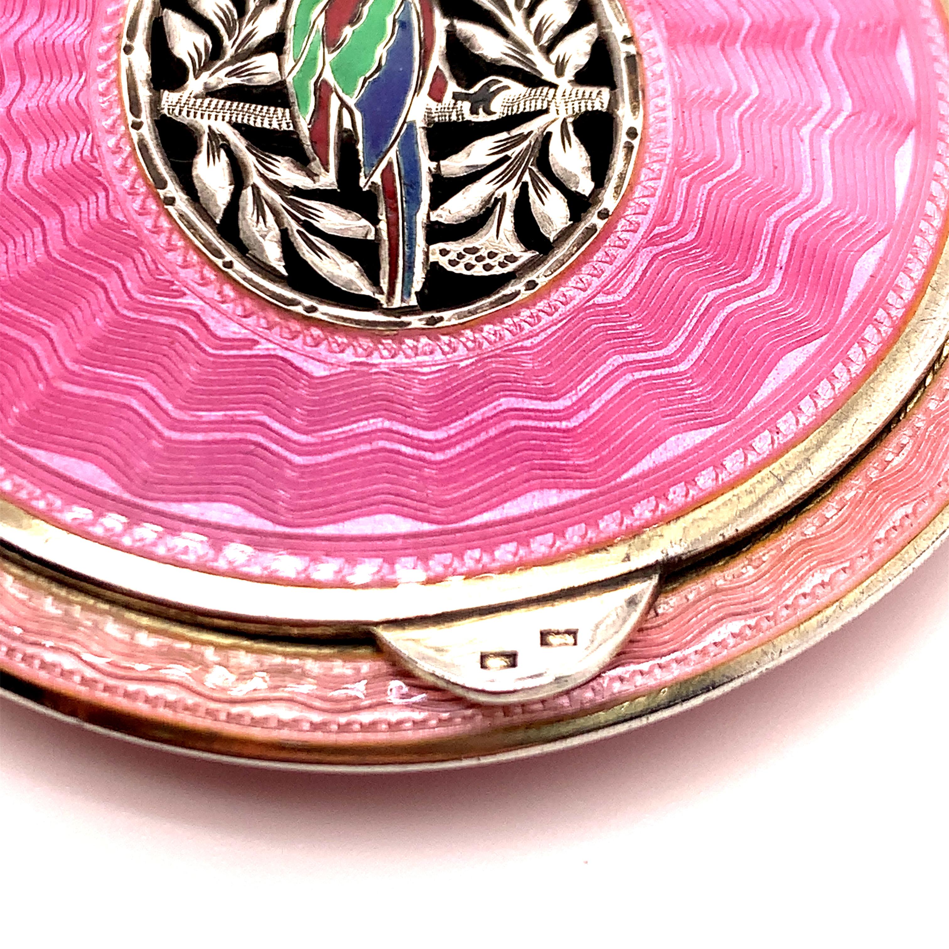 Antique Sterling Enamel Parrot Compact 1