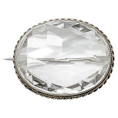 Antique Sterling 
Faceted Cut Crystal Brooch 1910s