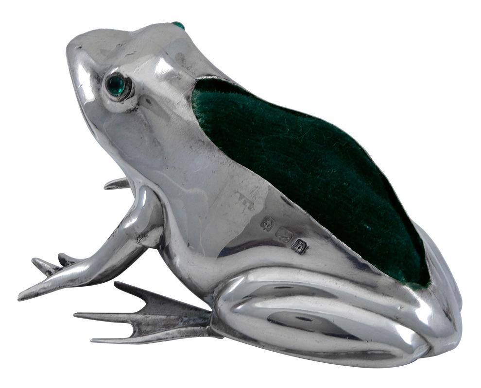 Antique Sterling Frog Pincushion In Excellent Condition In New York, NY