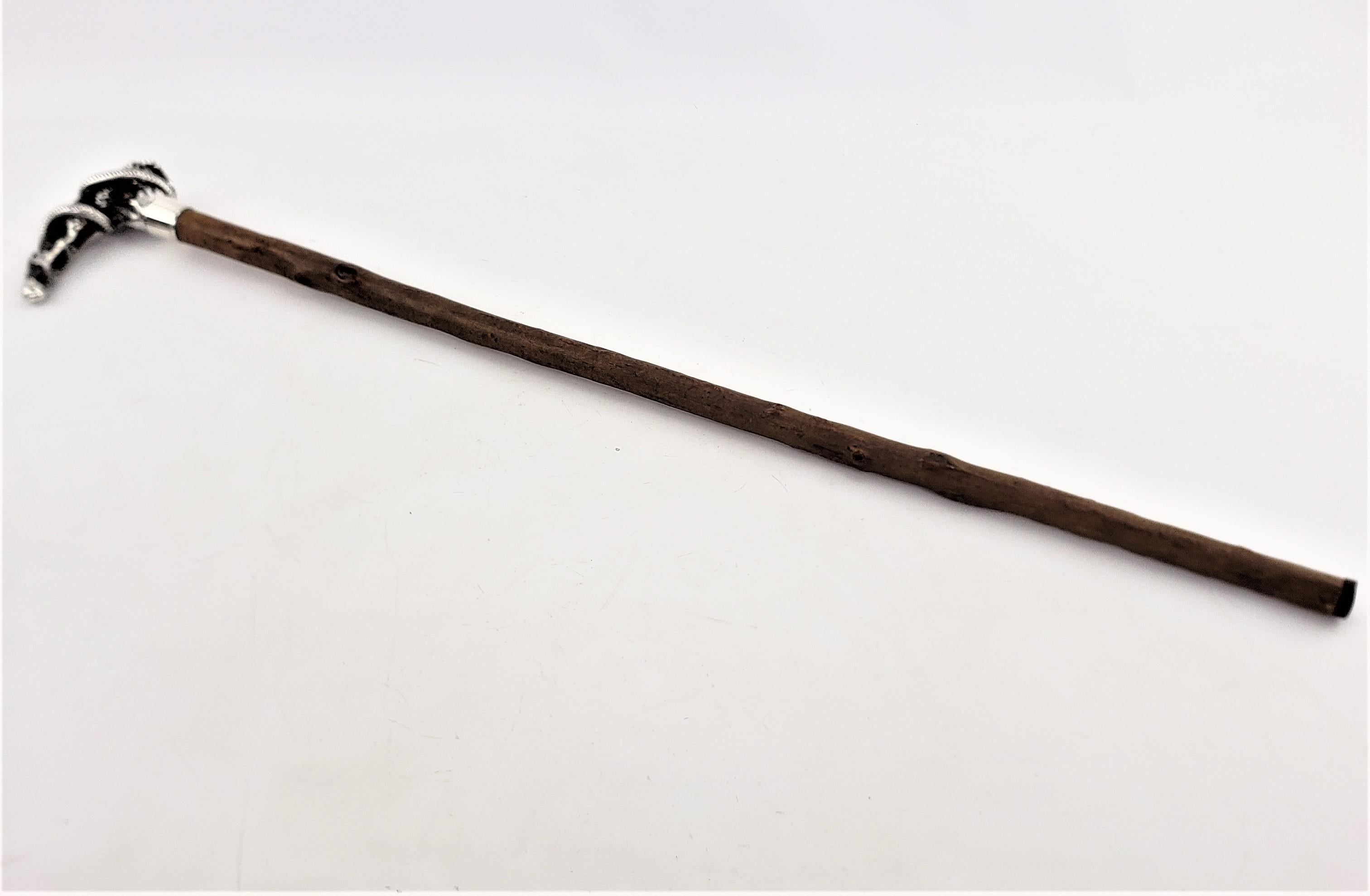 Antique Sterling Handled Walking Stick or Cane with Figural Snake or Serpent 6