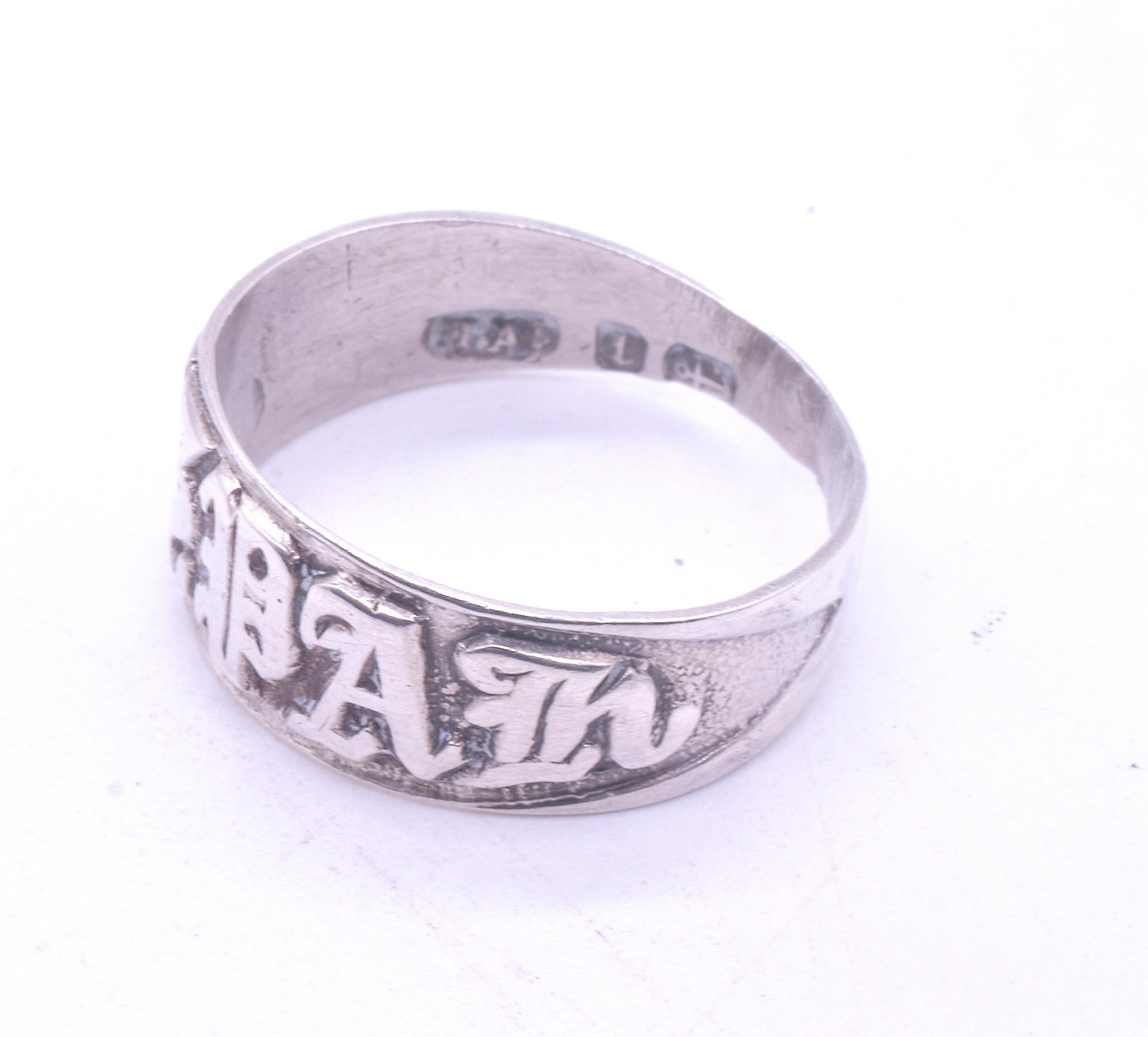 Late Victorian Antique Sterling Mizpah Ring Hallmarked 1908