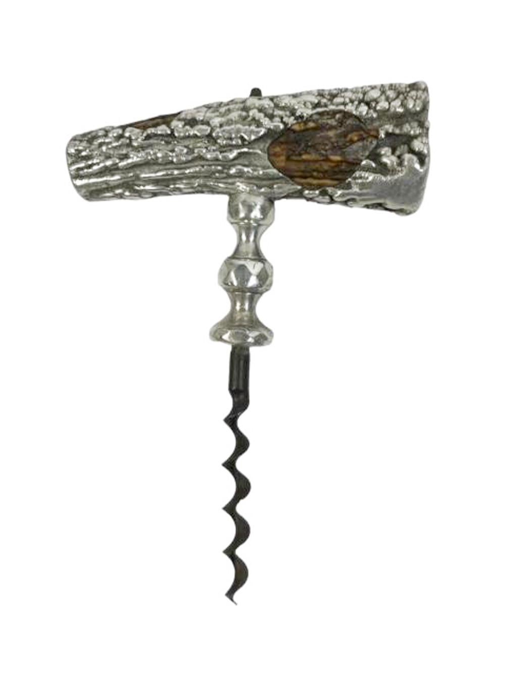19th century silver overlaid stag horn corkscrew of 