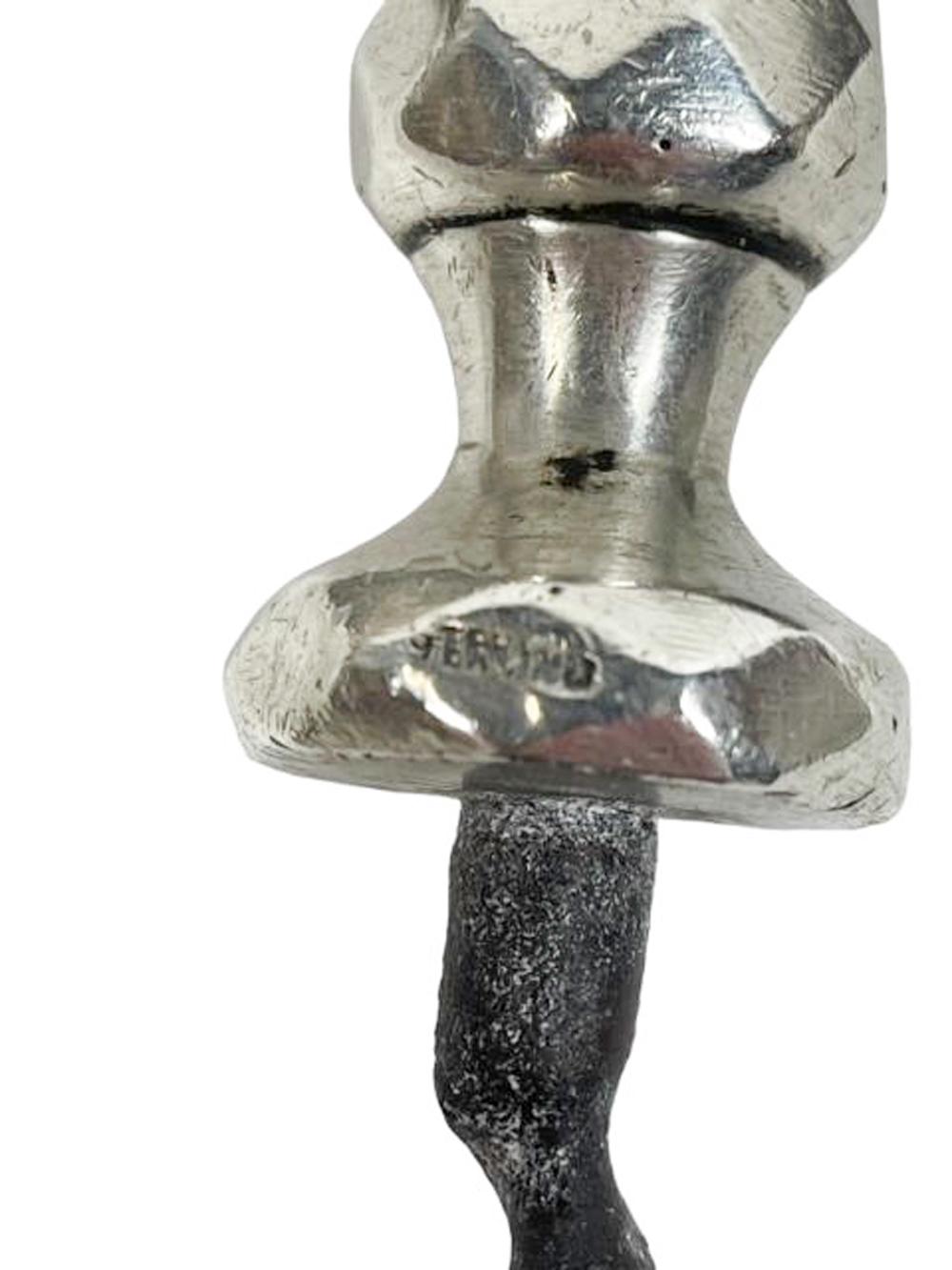 Antique Sterling Overlaid Stag Horn Corkscrew by Theiry & Crosselmire In Good Condition For Sale In Chapel Hill, NC