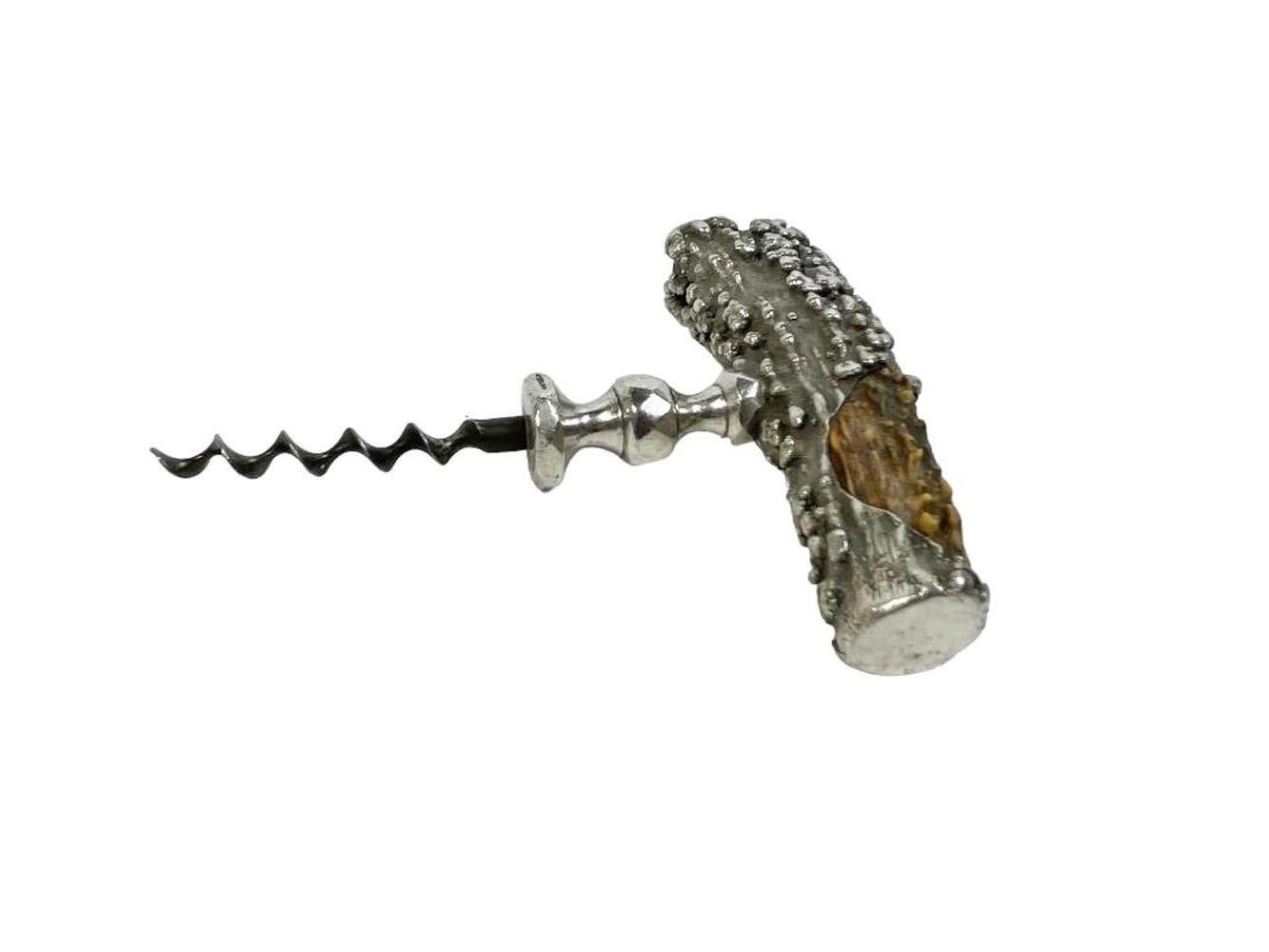 Sterling Silver Antique Sterling Overlaid Stag Horn Corkscrew by Theiry & Crosselmire For Sale