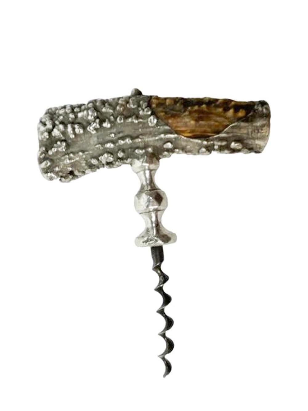 Antique Sterling Overlaid Stag Horn Corkscrew by Theiry & Crosselmire For Sale 1