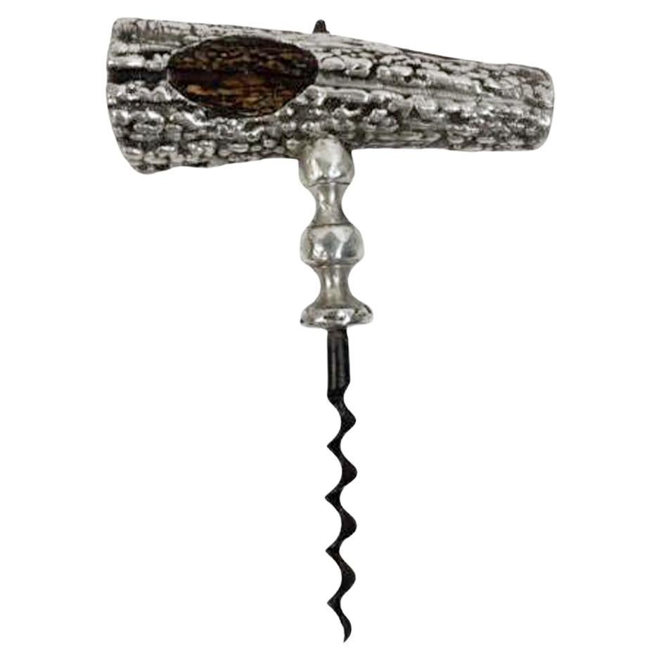 Antique Sterling Overlaid Stag Horn Corkscrew by Theiry & Crosselmire For Sale