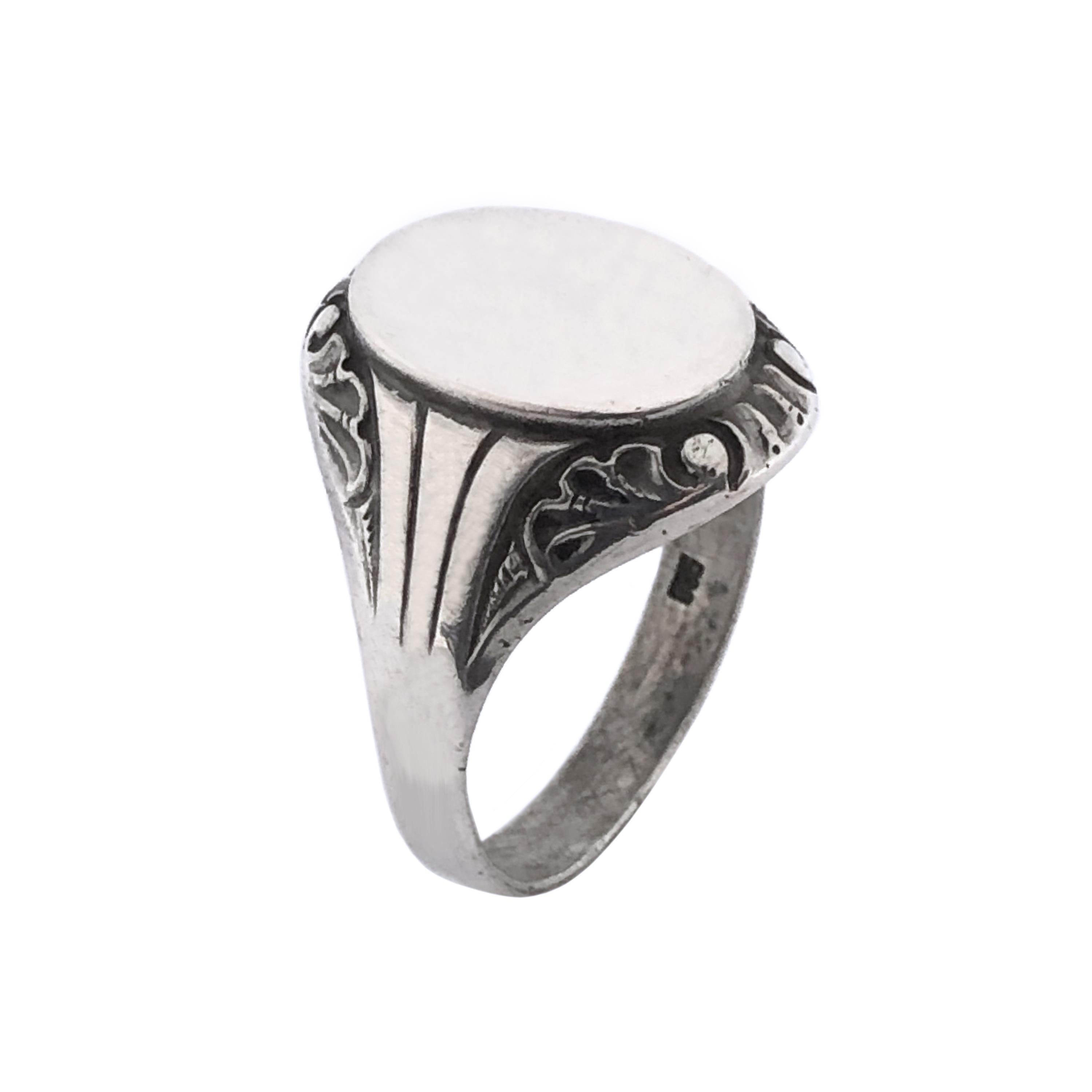 Circa 1920s 1930s 835 European stamped Sterling silver Signet Ring, the oval top of the ring measures 5/8 X 3/8 inch, This ring was never engraved and is ready for your custom initials or crest, finger size 10.