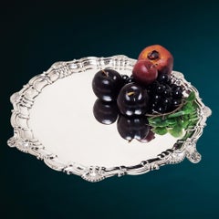 Antique Sterling Silver 13" Salver Shell & Scroll Platter Waiter Tray 1923