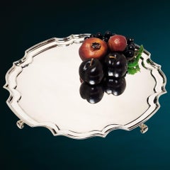 Antique Sterling Silver 14'' Chippendale Salver Platter Tray 1926 Engravable