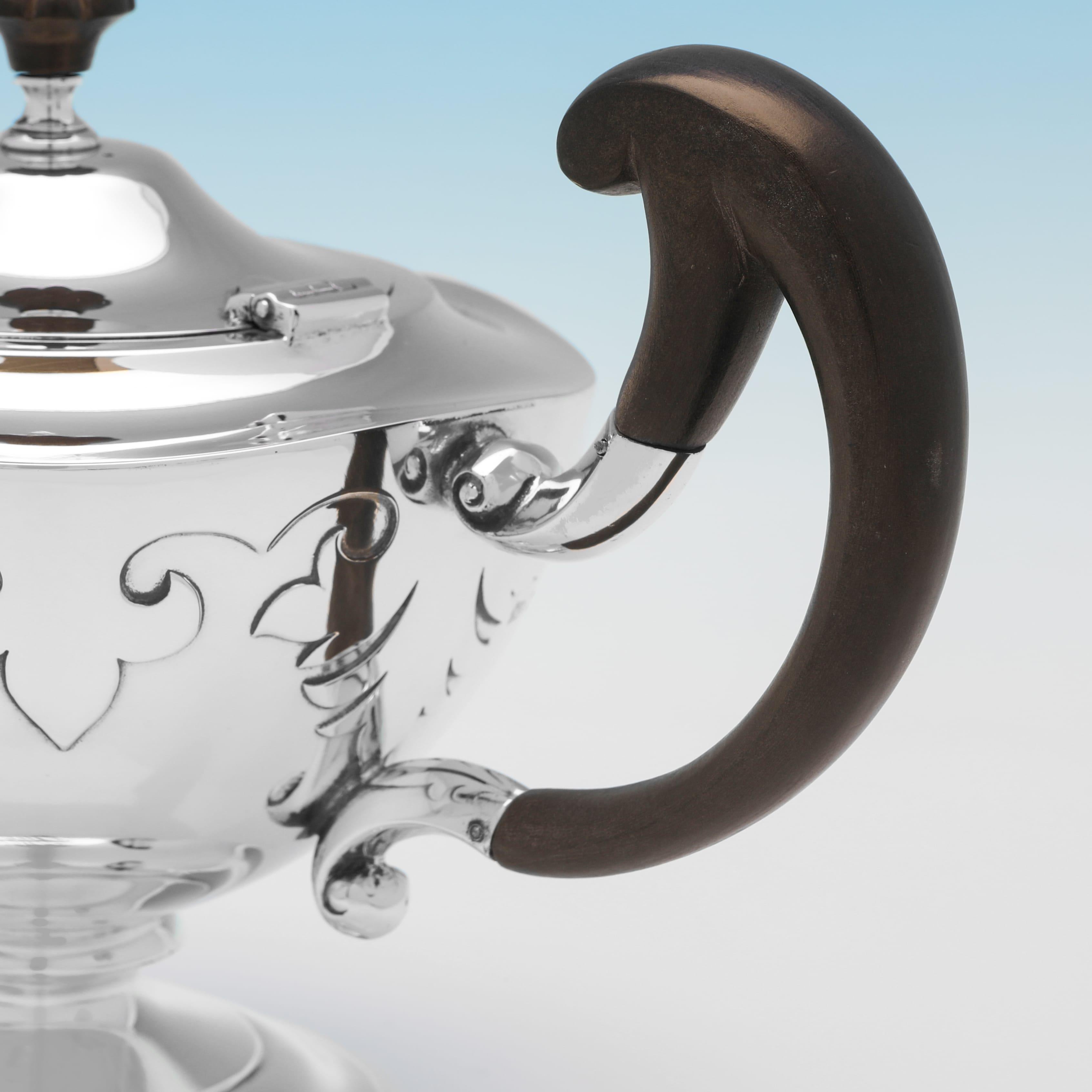 English 1917 Walker & Hall Sterling Silver Tea Set with Cut Card Detailing For Sale