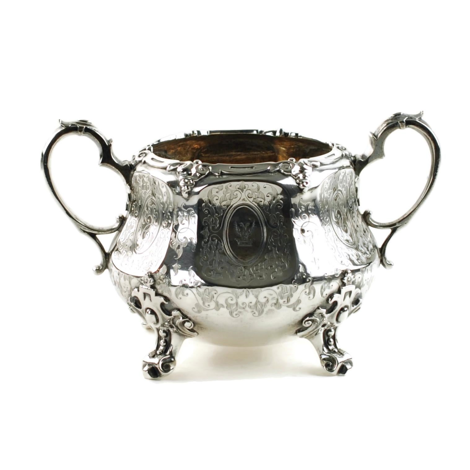 Antique Sterling Silver 4-Piece Engraved Tea & Coffee Set Daniel & Charles Houle 4