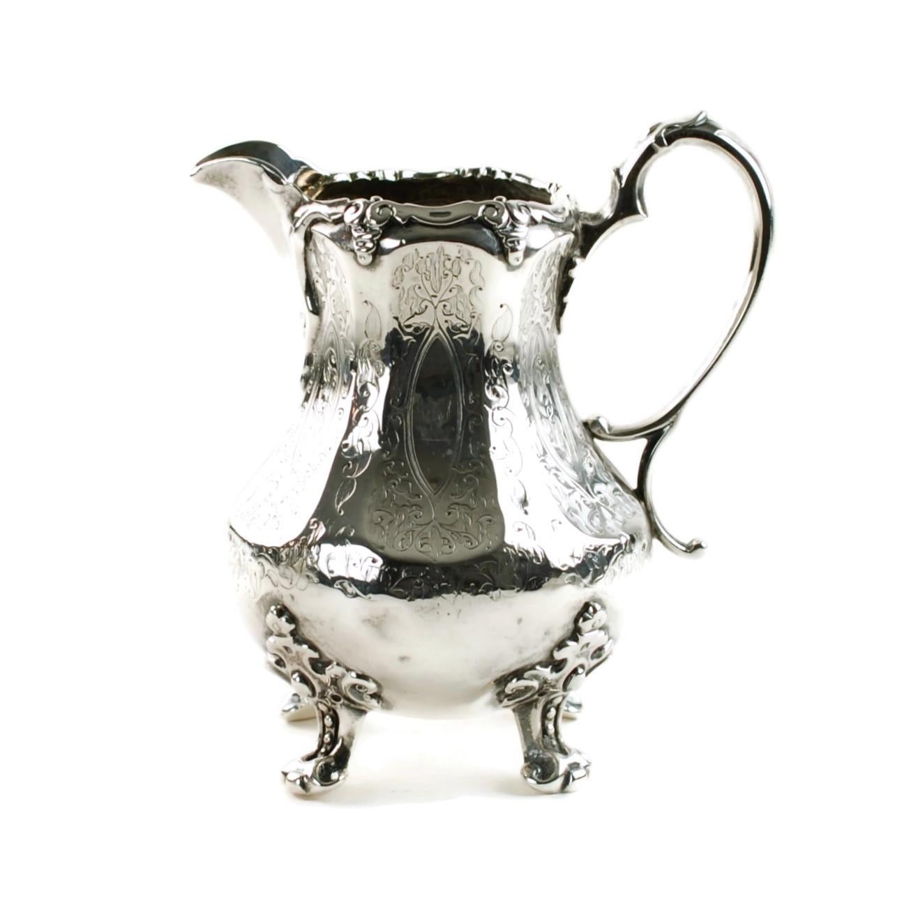 Antique Sterling Silver 4-Piece Engraved Tea & Coffee Set Daniel & Charles Houle 5