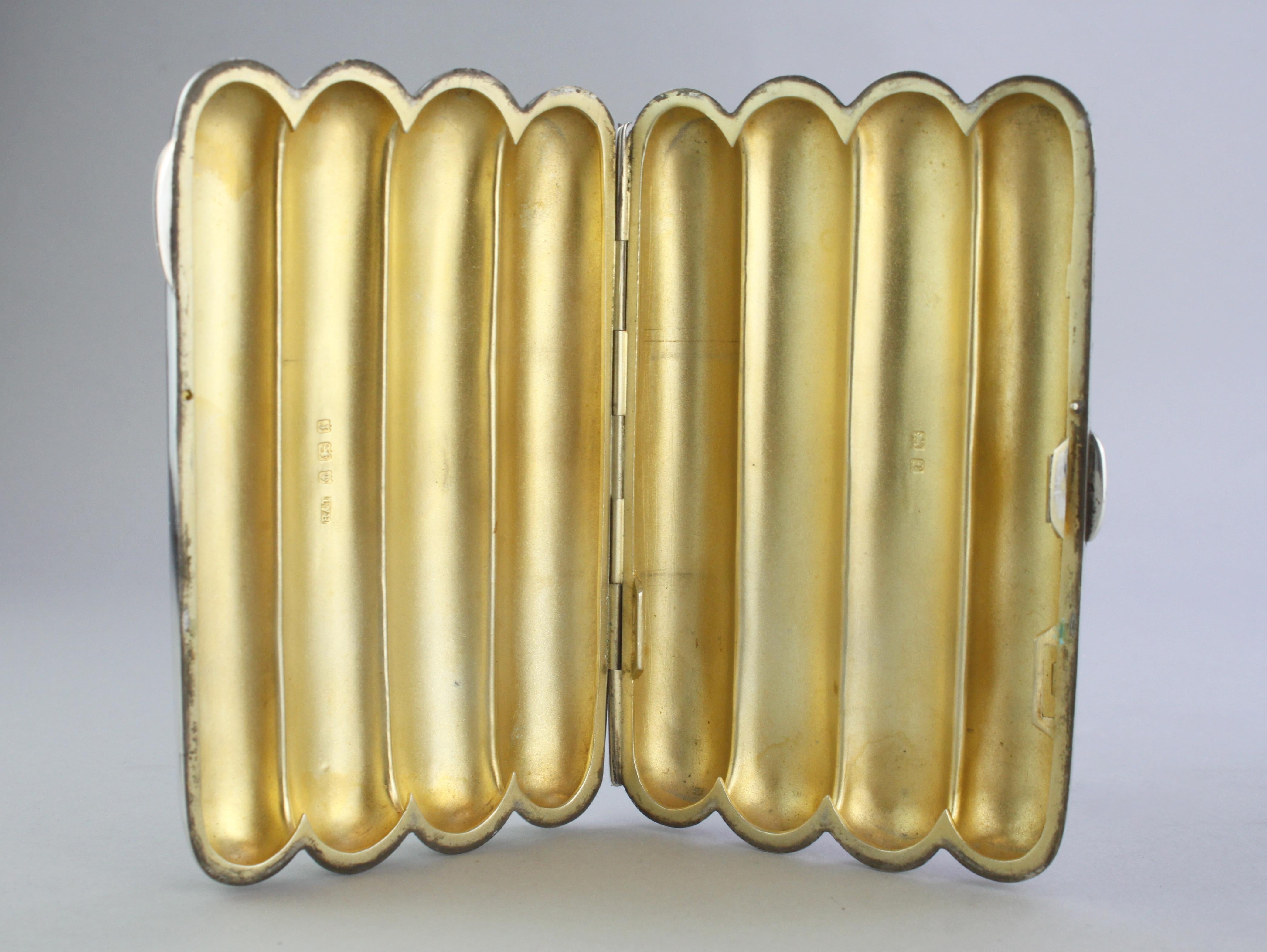 Early 20th Century Antique Sterling Silver 4 Slot Cigar Box, Hilliard & Thomason, Birmingham, 1905