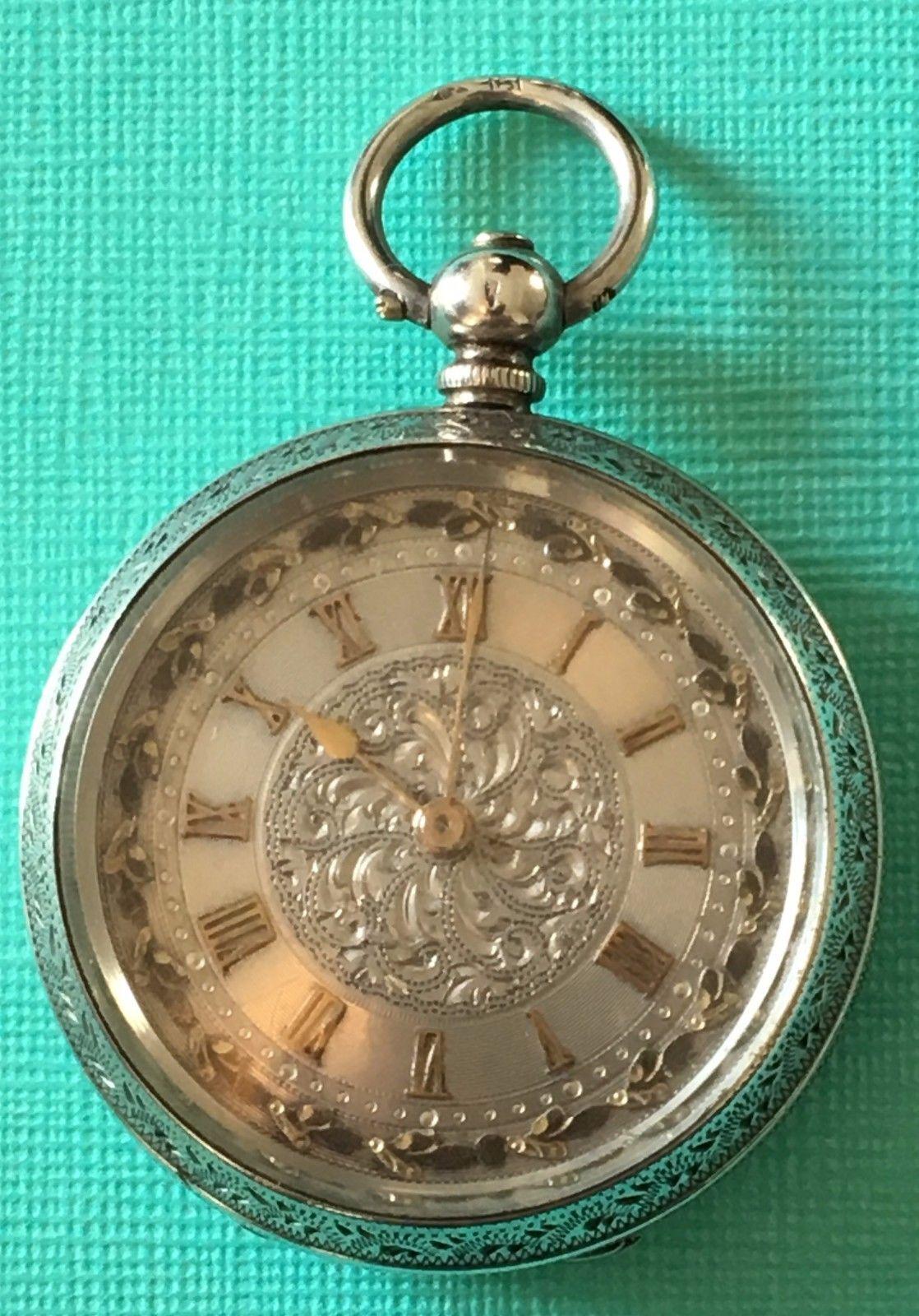Antique Sterling Silver 935 Grade Swiss, 19th Century Small Pocket Watch 3