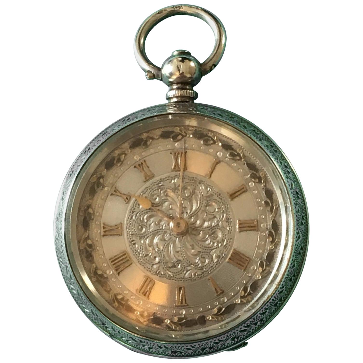 Antique Sterling Silver 935 Grade Swiss, 19th Century Small Pocket Watch