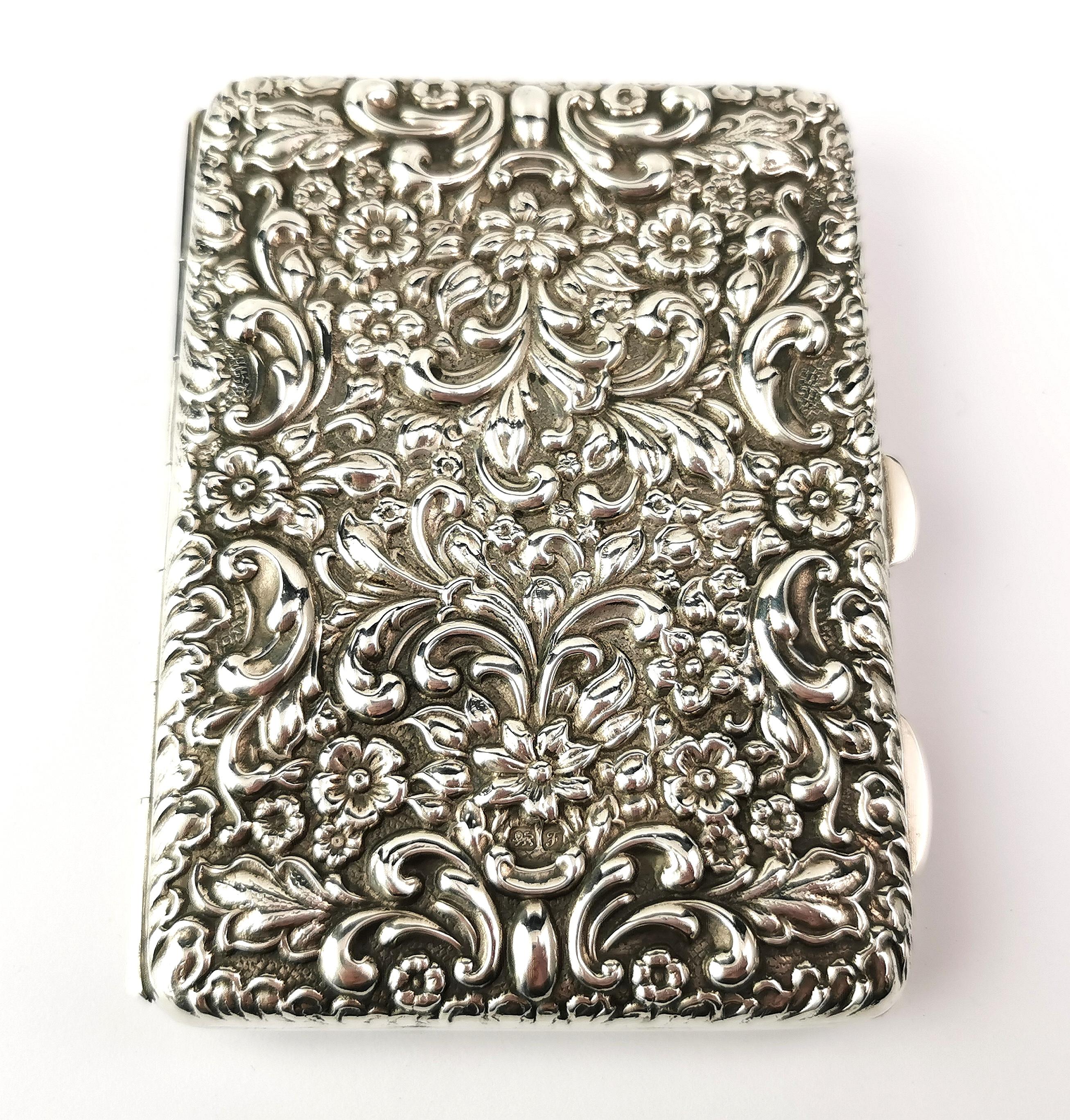 Art Nouveau Antique sterling silver Aide Memoire, card case, William Neale  For Sale