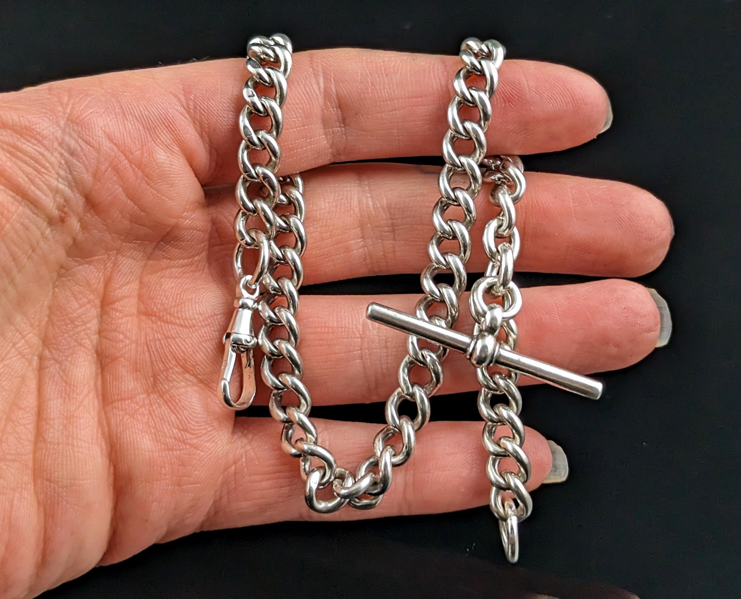 Antique sterling silver Albert chain, Edwardian  For Sale 5