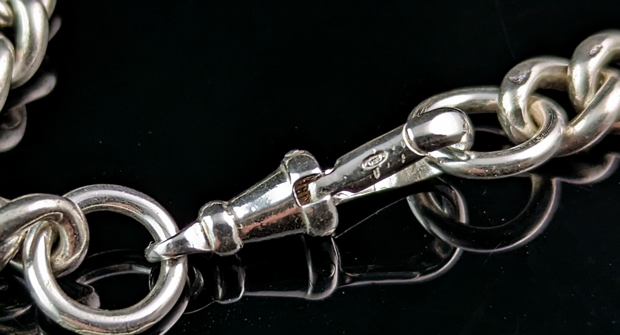 Antike Albert-Kette aus Sterlingsilber, edwardianisch 6