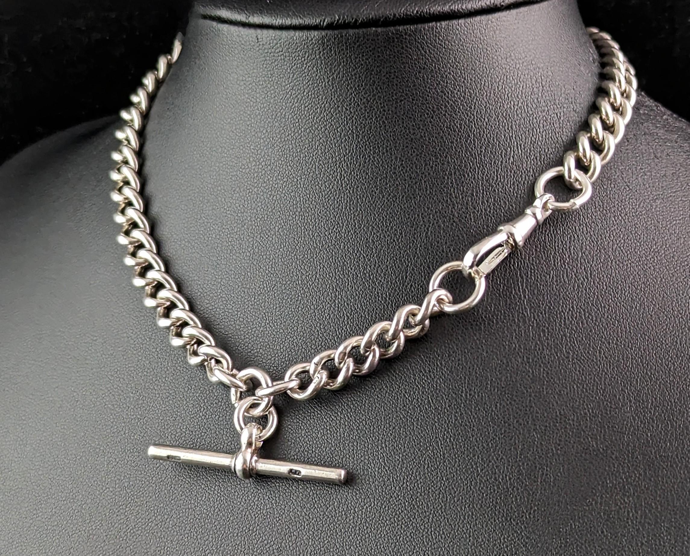 Antique sterling silver Albert chain, Edwardian  For Sale 8