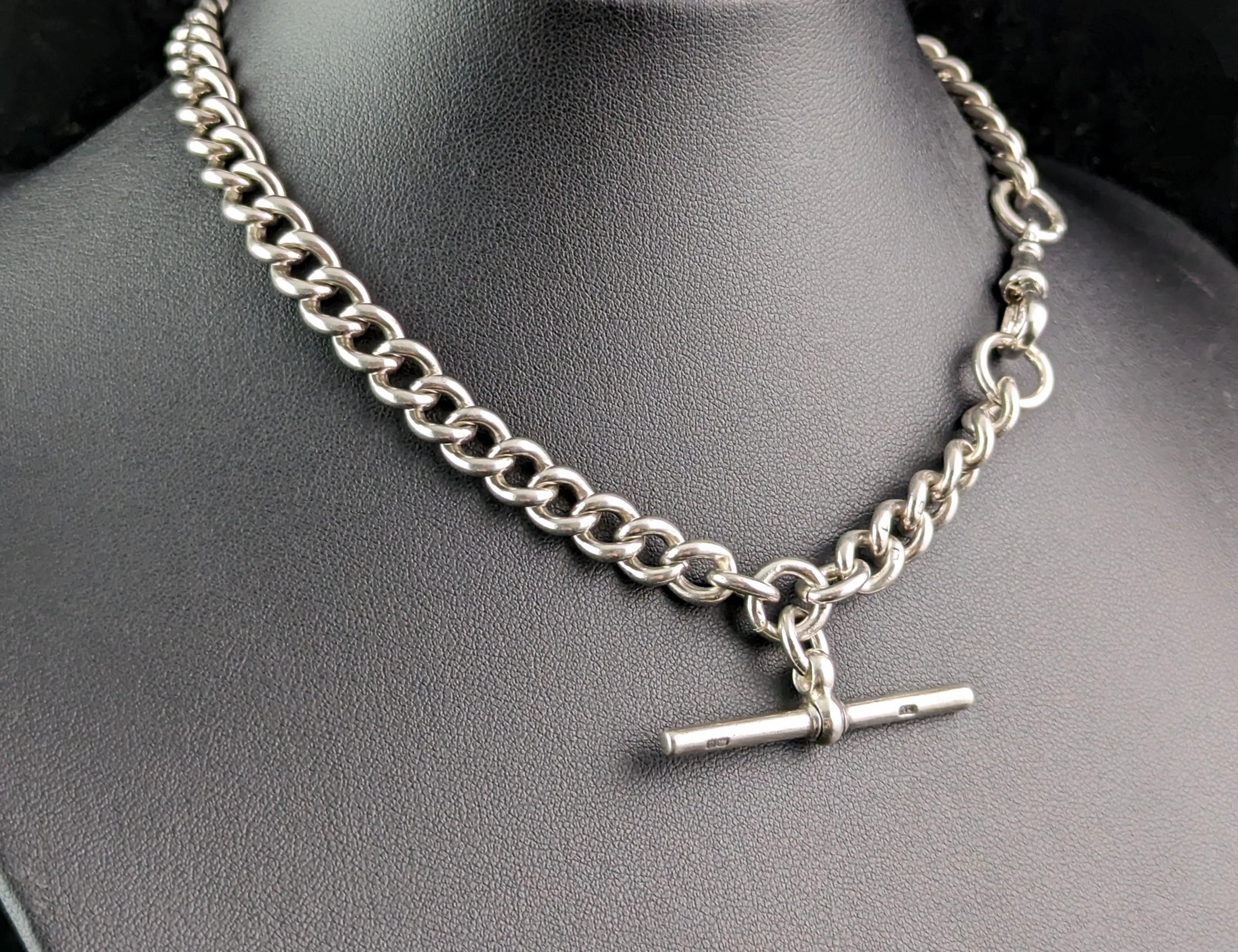 Antique sterling silver Albert chain, Edwardian  For Sale 9