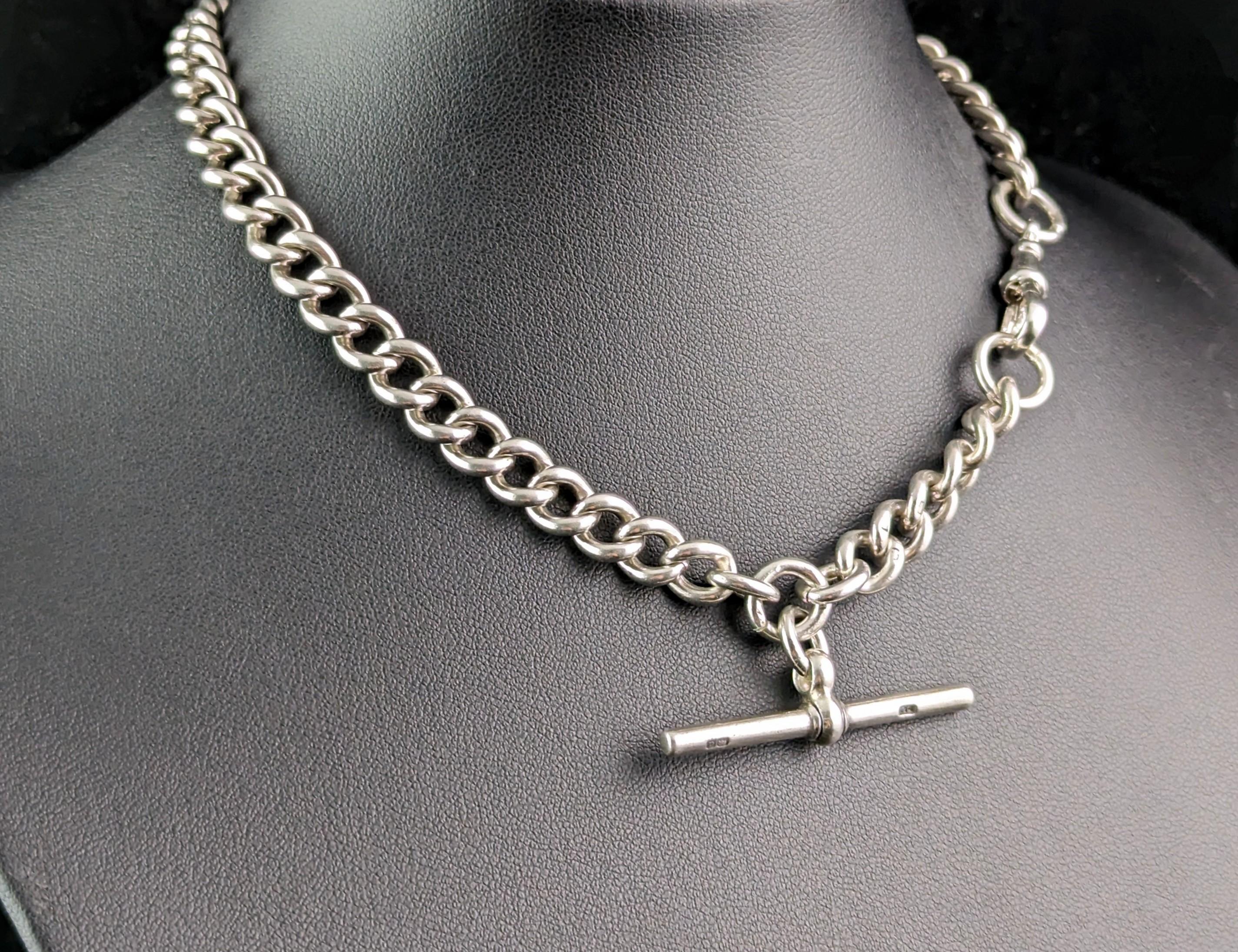 Antike Albert-Kette aus Sterlingsilber, edwardianisch 9