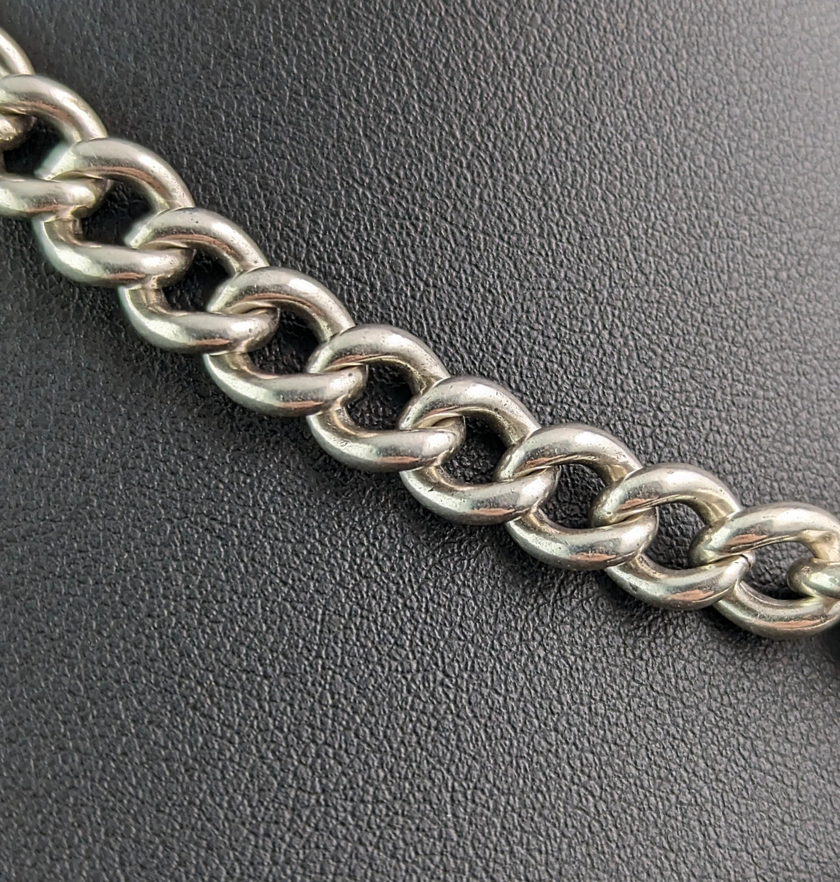 Antique sterling silver Albert chain, Edwardian  In Good Condition For Sale In NEWARK, GB