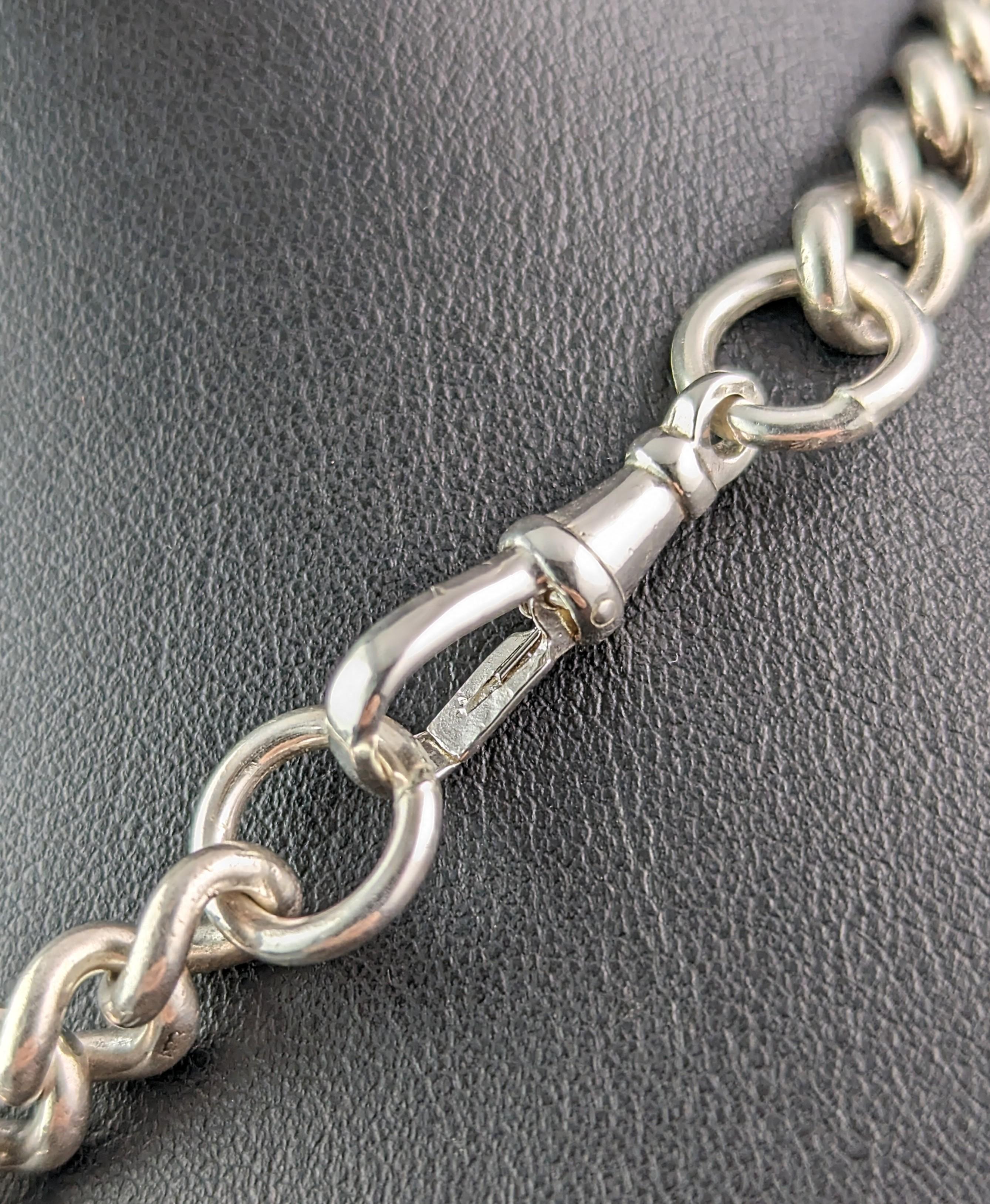 Women's or Men's Antique sterling silver Albert chain, Edwardian  For Sale