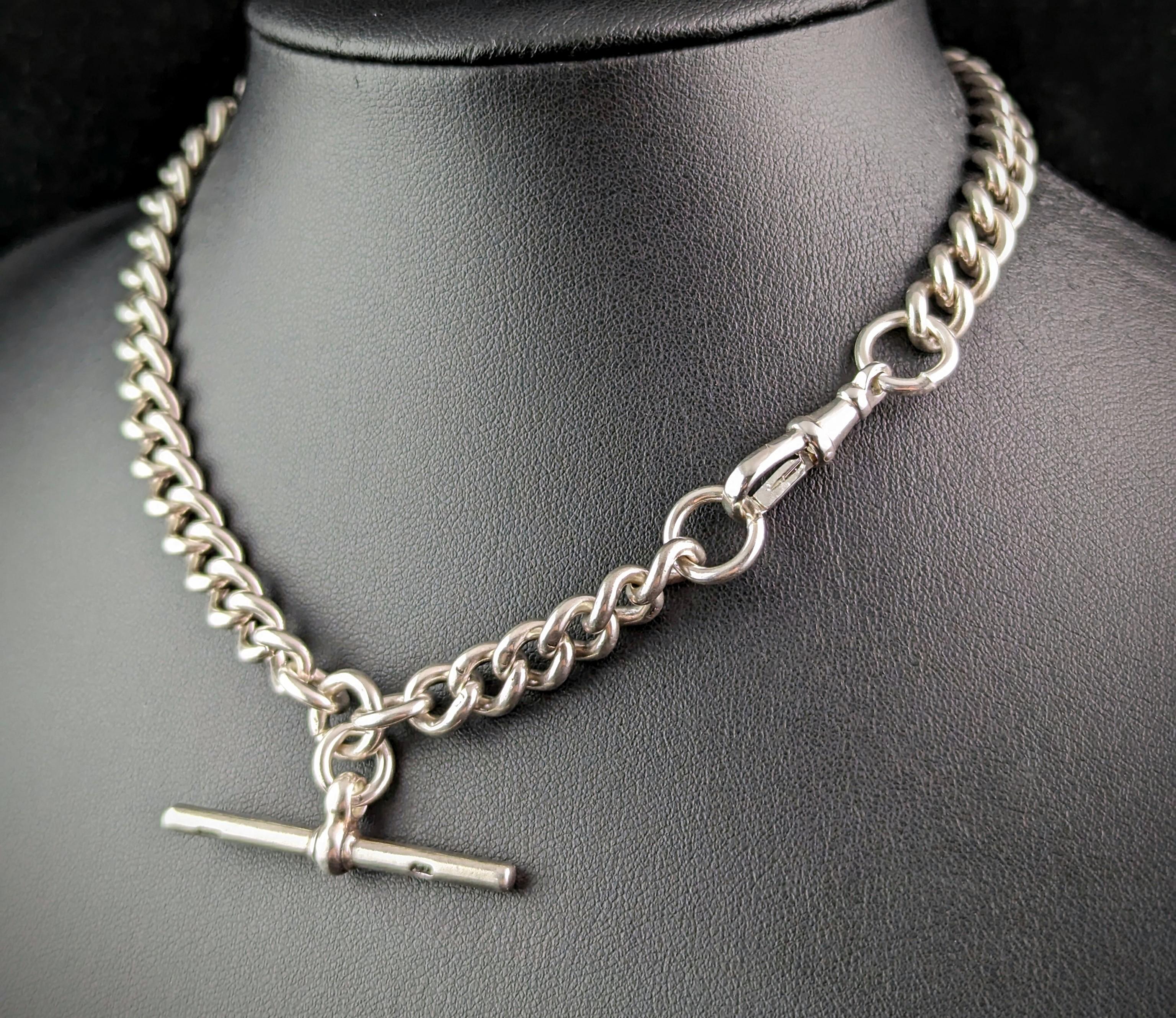 Antique sterling silver Albert chain, Edwardian  For Sale 1