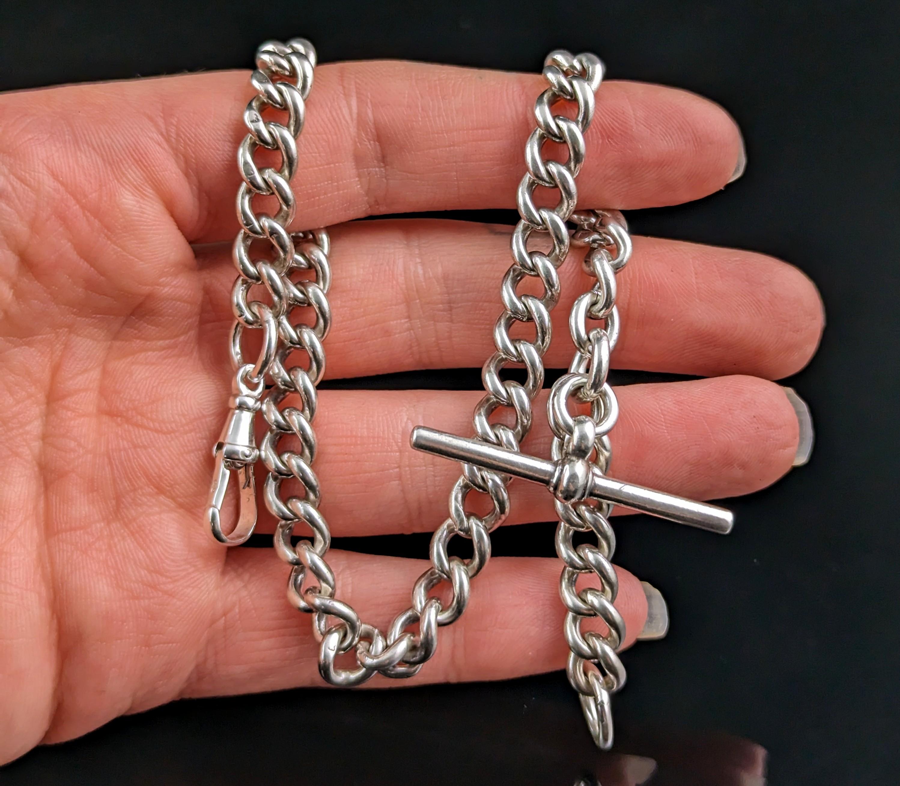 Antique sterling silver Albert chain, Edwardian  For Sale 3