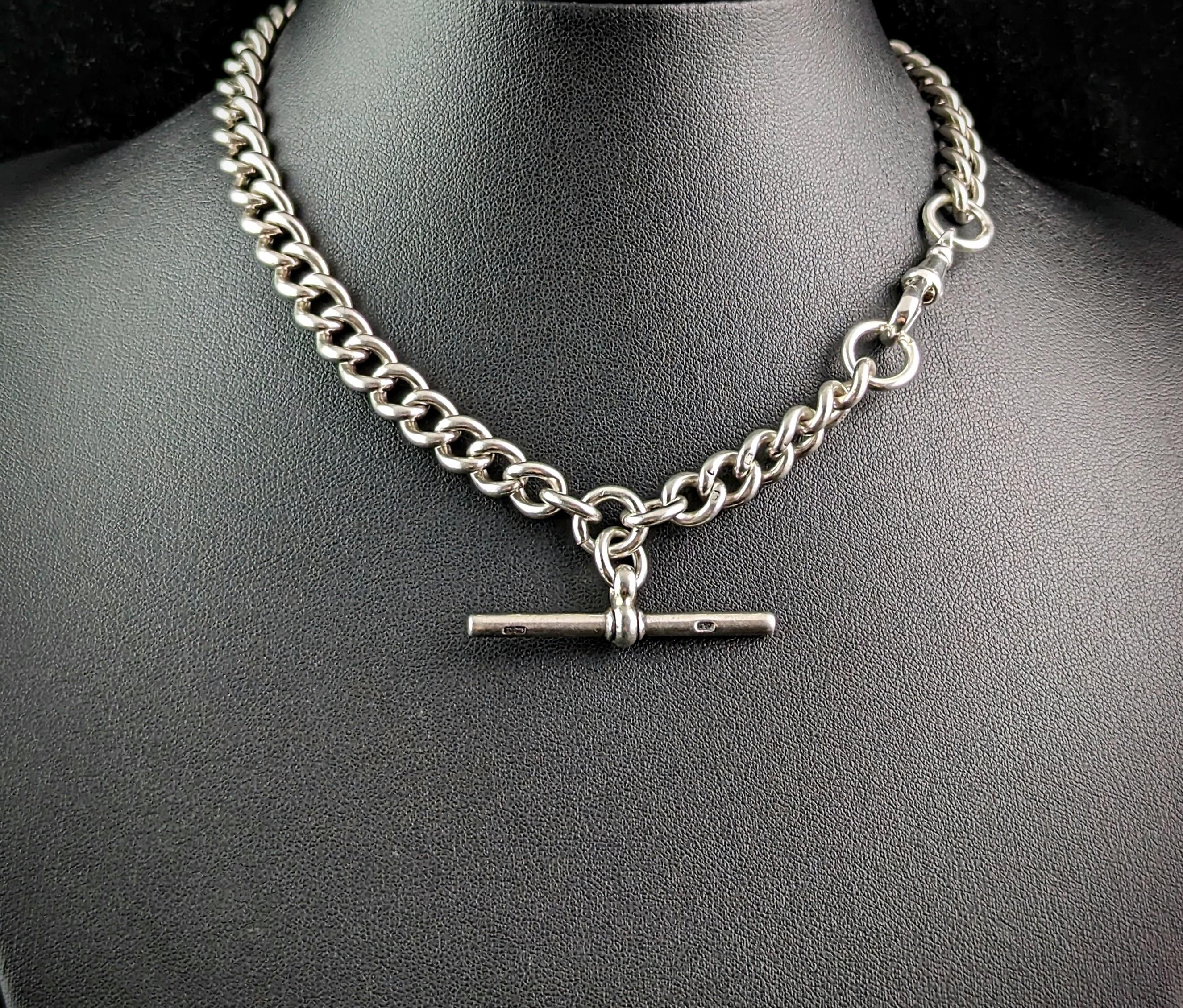Antique sterling silver Albert chain, Edwardian  For Sale 4