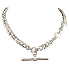 Used sterling silver Albert chain, Edwardian 