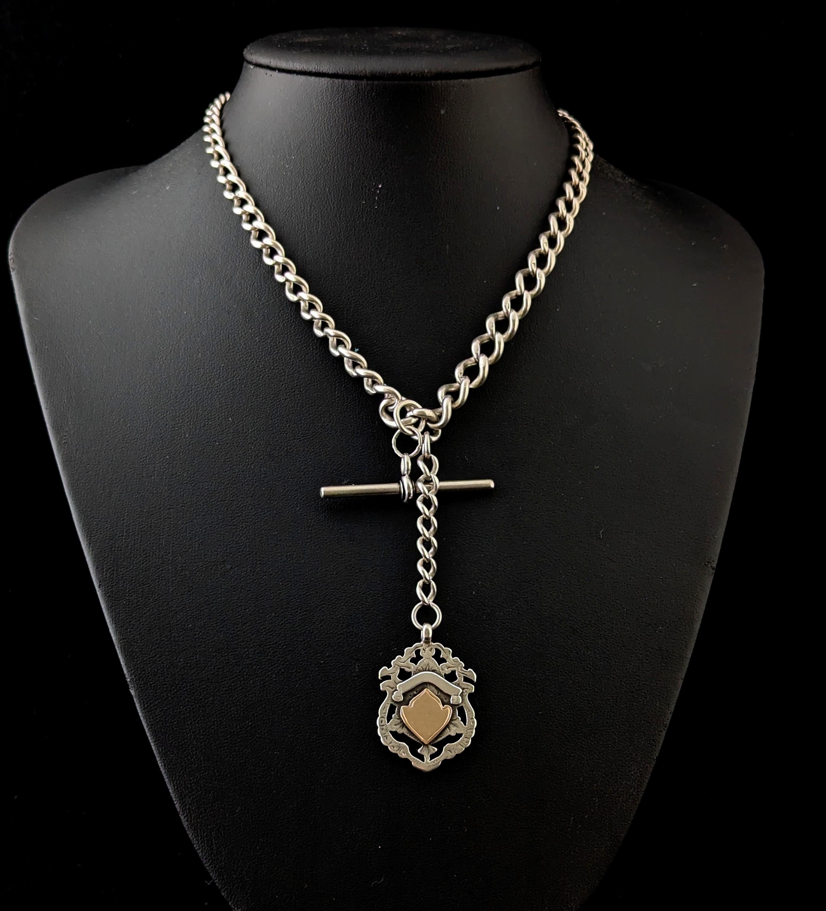 You can't help but fall in love with this handsome antique Albert chain.

It is a dream of an Albert chain with nice chunky link and a heavy feel.

A wonderful curb link Albert chain in crisp, cool sterling silver, the links are graduated and the