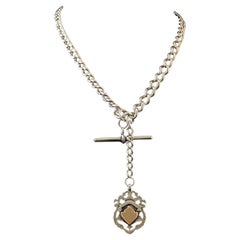 Antique Sterling silver Albert chain, Fob and T bar