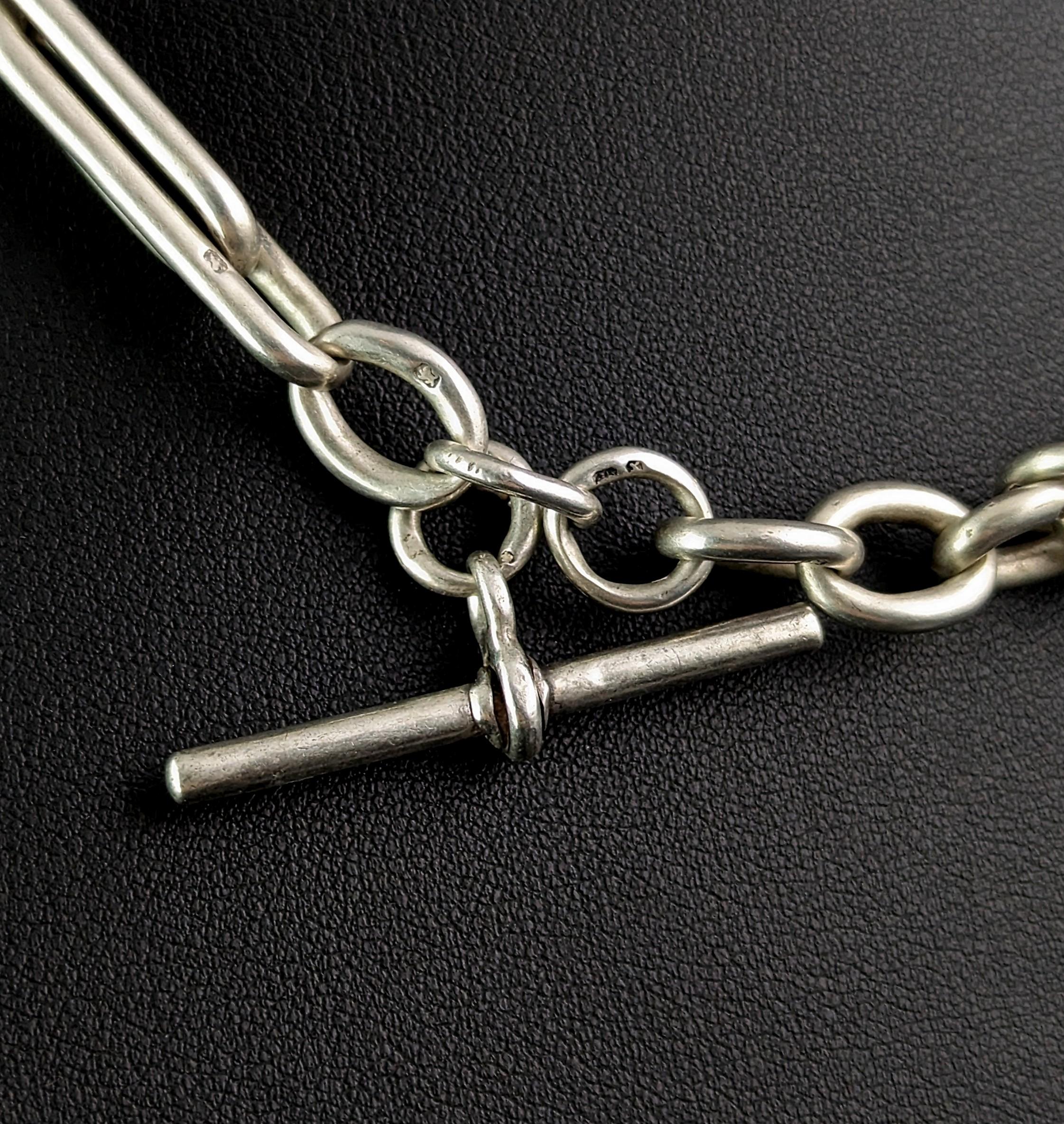 Women's or Men's Antique Sterling silver Albert chain, heavy, Watch chain, Paperclip link