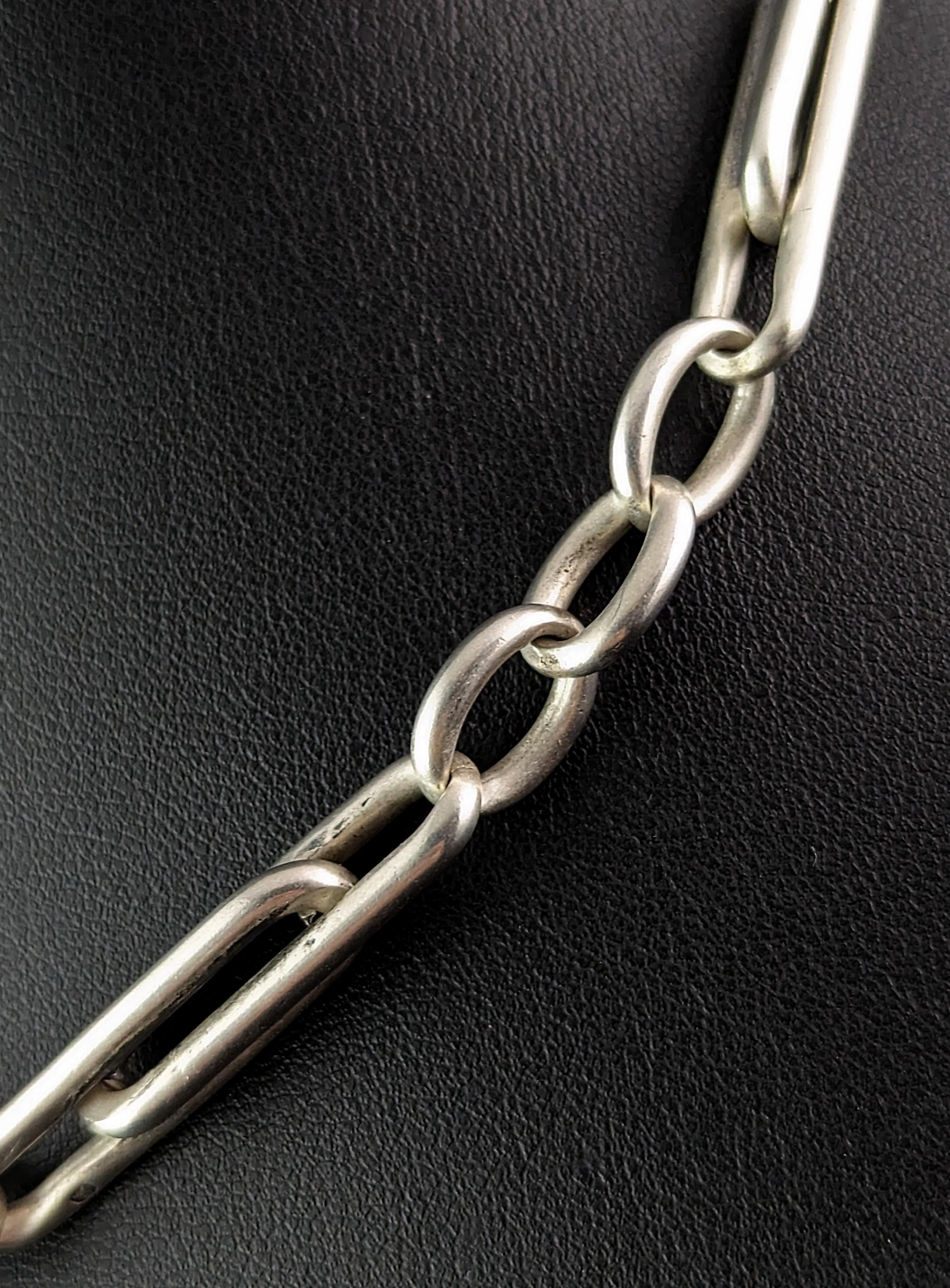 Antique Sterling silver Albert chain, heavy, Watch chain, Paperclip link 1