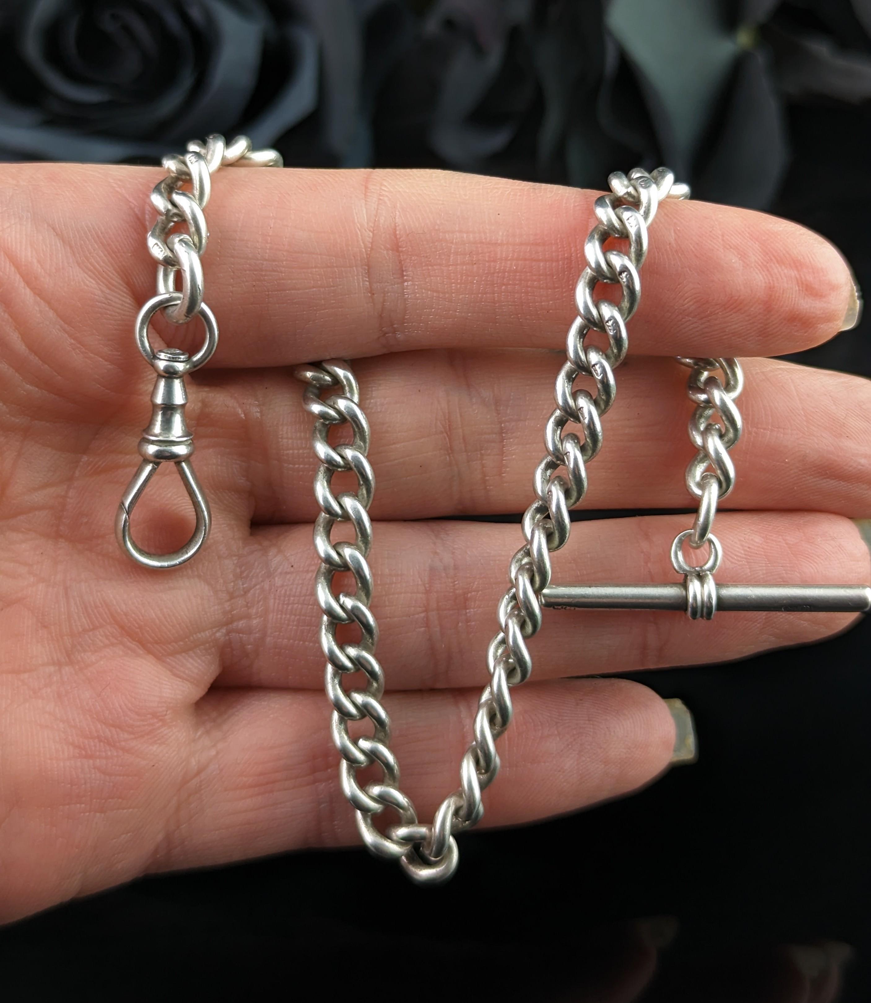 Antike Albert-Kette aus Sterlingsilber, Taschenuhrkette, viktorianisch (Viktorianisch)