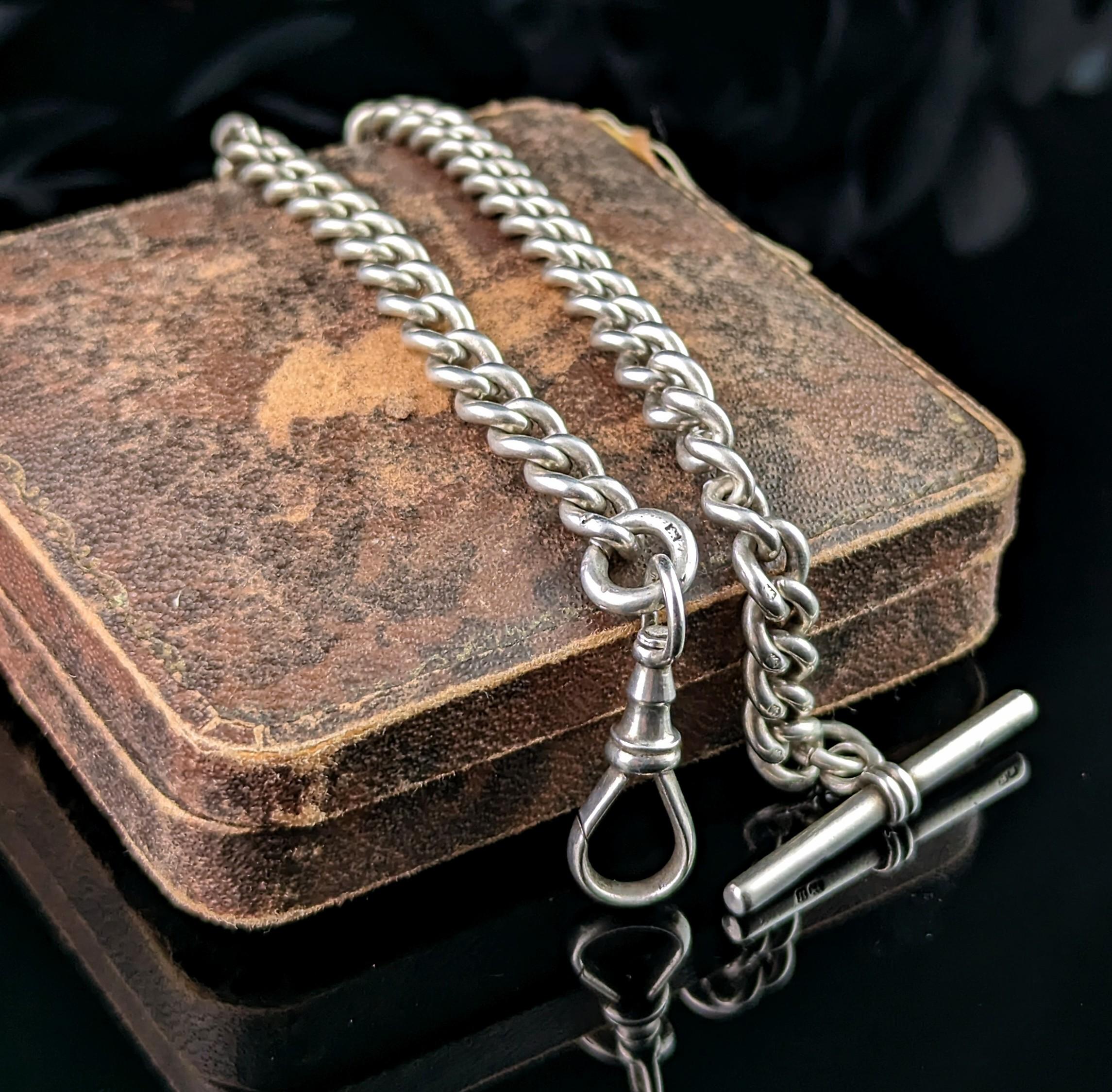 Antique Sterling Silver Albert Chain, Pocket Watch Chain, Victorian 3