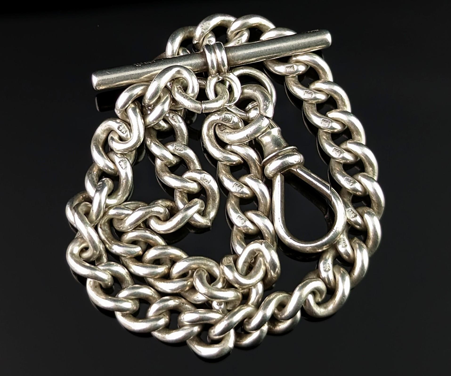 Antique Sterling Silver Albert Chain, Pocket Watch Chain, Victorian 5