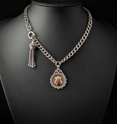 Antique sterling silver Albert chain, tassel, watch chain fob