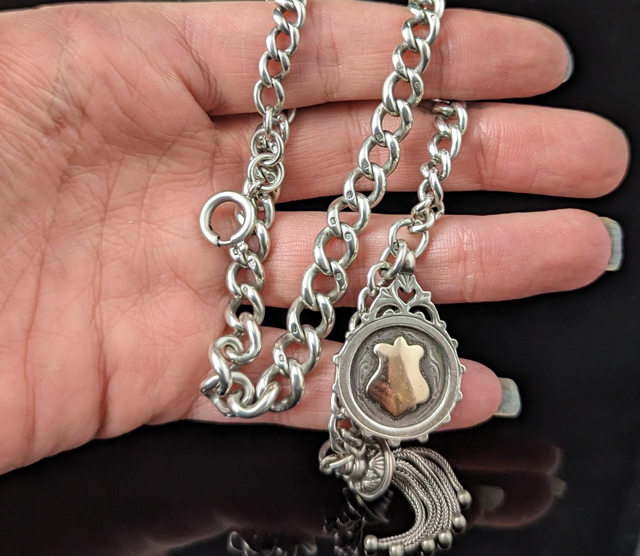 Antique sterling silver Albert chain, tassel, watch chain fob  In Good Condition For Sale In NEWARK, GB