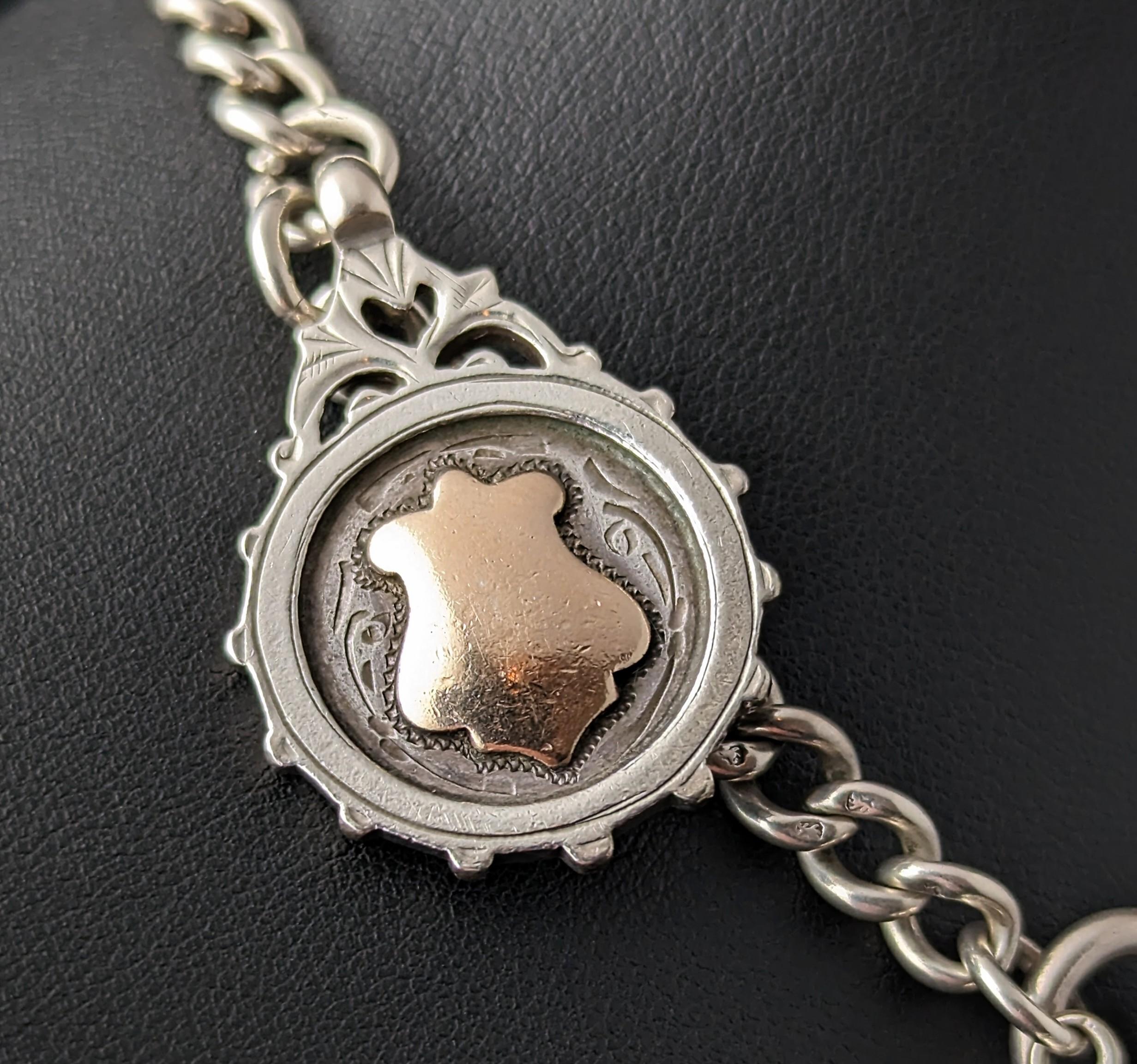 Women's or Men's Antique sterling silver Albert chain, tassel, watch chain fob  For Sale