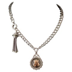 Antique sterling silver Albert chain, tassel, watch chain fob