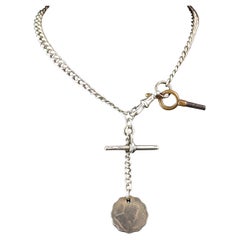 Chaîne Albert ancienne en argent sterling, chaîne de montre, porte-monnaie édouardienne