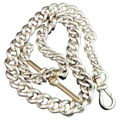 Antique Sterling Silver Albert Chain, Watch Chain, Curb Link