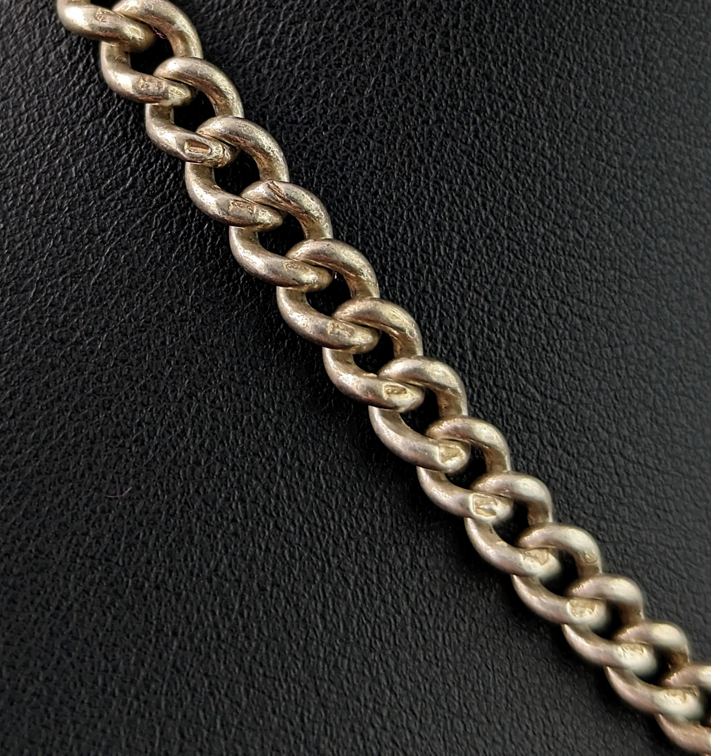 Antique sterling silver Albert chain, watch chain, Edwardian  For Sale 2